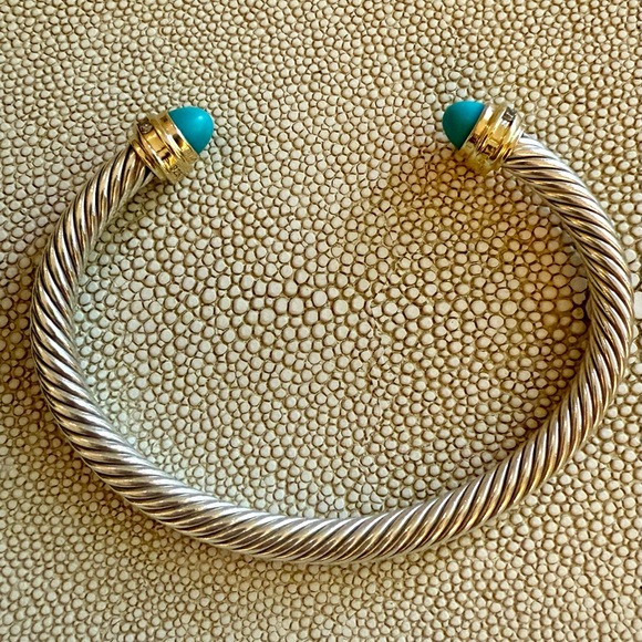 David Yurman Classic Cable 5mm Gold, Diamond & Turquoise Bracelet - Picture 1 of 8